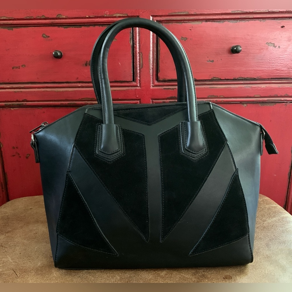 Sole Society Black Structured Bag with Panel Detail